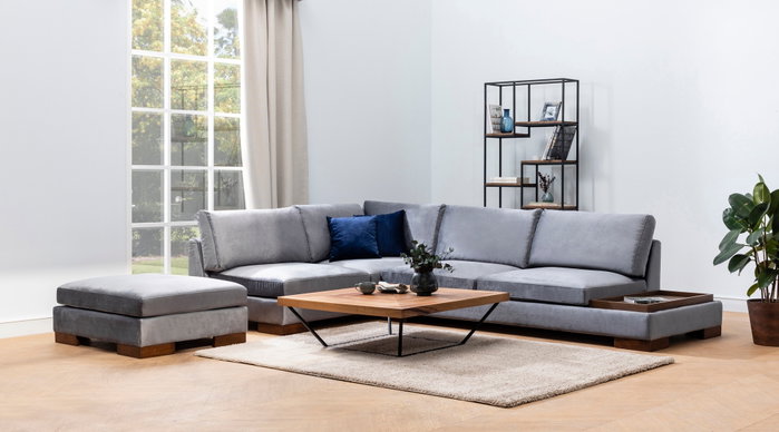 Atelier Del Sofa Tulip Corner Left con Pouf - Gris oscuro